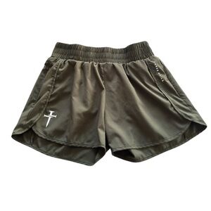 Three Nails Shorts Womens Size L Green Athletic High Rise Logo Elastic Waist Gym